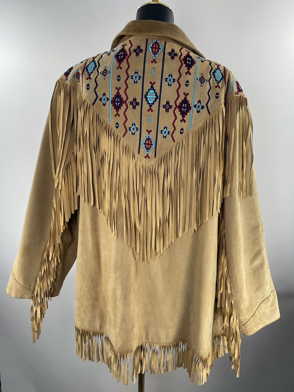 Vintage Suede Embroidered Fringe Western Frontiersman Men’s Ranch Barn Coat, B8